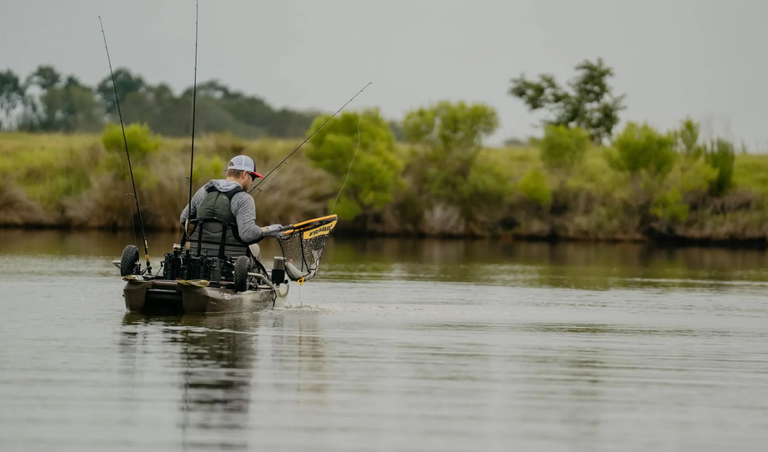 Guy fishing with a net